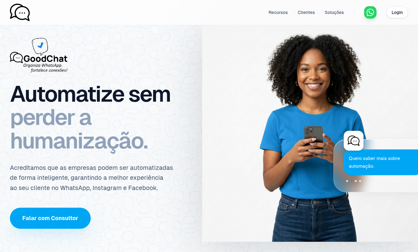 Preview do site GoodChat com atendimento humanizado